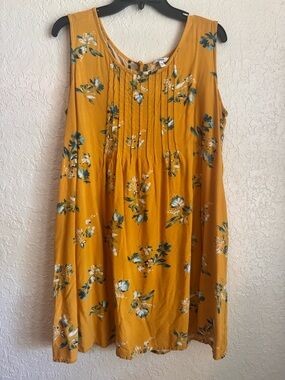 Sonoma Goods For Life Yellow Floral Pintuck Challis Dress - Size L